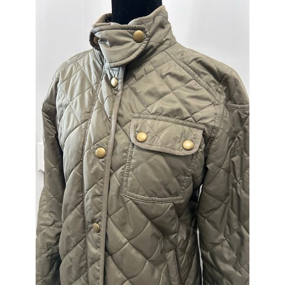 Olive Quilted Jacket Corduroy Collar Size Medium - Picture 1 of 10